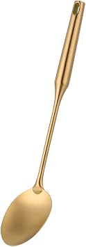 304 Stainless Steel Cooking Spoons with Vacuum Ergonomic Handle, Heat-Resistant Kitchen Utensils for Mixing, Serving, StirringGold