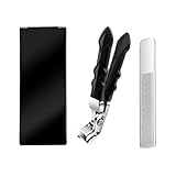 ドイツ製ネイルクリッパー 男性用 高齢者用爪切り 角度付きヘッド 太い爪用 幅広 飛沫防止 足指の (カーブチップの大型口爪切り + 保護スリーブ付きガラス製ネイルポリッシュファイル（黒段ボール箱入り）)