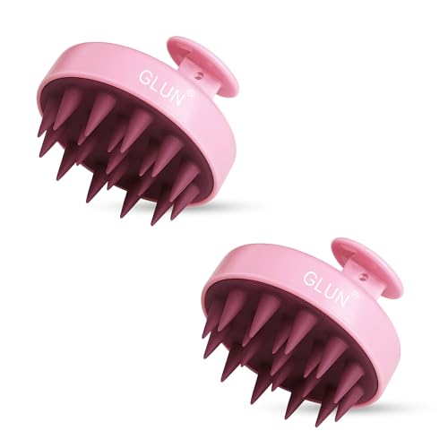 Image of GLUN Pack of 2 Scalp Shampoo Brush - Silicone Hair Scalp Massager for Dandruff Removal & Deep Cleansing (Pink)