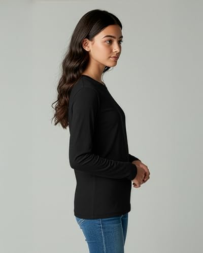 Image of Real Essentials 4 Pack: Girls' Cotton Long Sleeve Crew Neck T-Shirt - Athletic Tee Shirt for Teens Kids Youth (Ages 4-16)