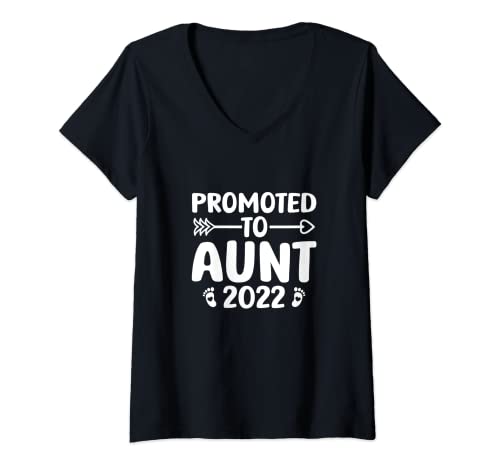 Femme Promouvée à Auntie 2022 First Time Aunt T-Shirt avec Col en V