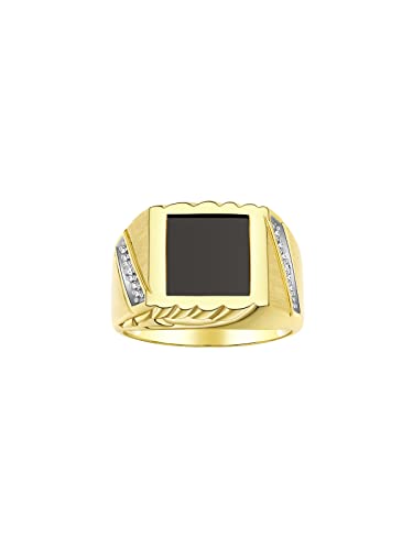 Rylos Men's Rings with Diamonds & Black Onyx, Tiger Eye or Colored Quartz 18 Karat Gold Plated Silver, Luxury Rings for Men, Ideal Gift for Father's Day, Birthdays, Anniversary, Sizes 8-13