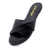 Herstyle Women’s Flat Sandals 2025 – Comfortable Dressy Slide Sandals | Cushioned Slip-On Summer Casual Sandals with Open Toe for Beach, Travel & Everyday Wear, Black, Size 8.5, Marlena
