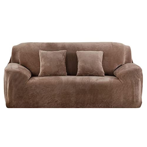 Dicke Samt Sofa Überwürfe Sofabezug mit einem Kissenbezug, Superweicher Elastische Sofa Abdeckung in Khaki Farbe für 1/2/3/4 Sitzer(L-förmiges Ecksofa erfordert Zwei) Cover
