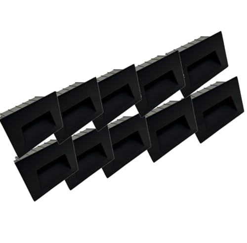 Kit 10 Faretto segnapassi da esterno lampada da muro IP65 LED 5w 300 Lumen ad incasso per scatola cassetta 503 (INCLUSA) scale giardino viale gradini(Nero, kit 10 luce naturale 4000)