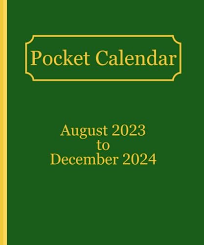 Elegant Emerald Green Pocket Calendar August 2023 to December 2024 Sunday - Saturday