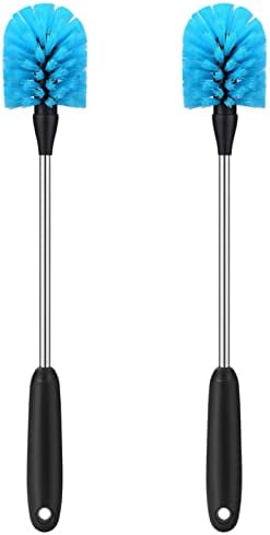 Stainless Steel Water Bottle Brush, Long Handle Scrubbing Brush, Built for Cleaning Sports Bottles, Baby Bottles, Cups, Coffee Mugs, Glasswares, Tumblers, Wine Decanters, Flask, 2 Pack, 15 in