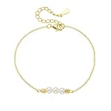 Tolldek Pulsera de oro amarillo de 9 K/14 K/18 K, pulseras clásicas para mujer con perlas de oro auténtico, oro Au 375/585/750 pulseras, 18+5CM, Oro amarillo de 9 quilates (375), Perla