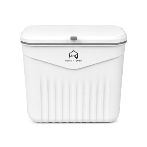 Image of House of Quirk 7L Hanging Kitchen Trash Can with Lid, Wall Mounted & Cabinet Door Waste Bin, Double-Sided Opening (Chalk White)
