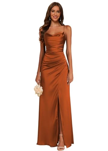 Noras dress Women's Spaghetti Straps Bridesmaid Dresses with Slit Cowl Neck Pleated Mermaid Formal Party Dress NO181