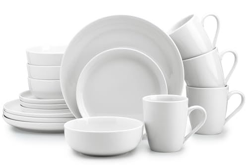 Image of Zulay Kitchen Nova Porcelain Dinnerware Set, Service For 4 - Chip & Scratch Resistant White Plates And Bowls Sets - Microwave & Dishwasher Safe - White