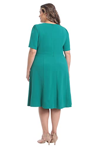 Image of London Times Women's Knit Eyelet Short Sleeve Crepe Inset Waist Midi with Button Detail