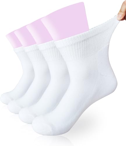 Womens Diabetic Quarter Socks for Wide Calf Edema Bariatric Oversize Large Size Loose Fit White 4 Pairs