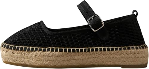 MAVMAX Mary Jane Espadrilles for Women Woven Outsole Ballet Flats