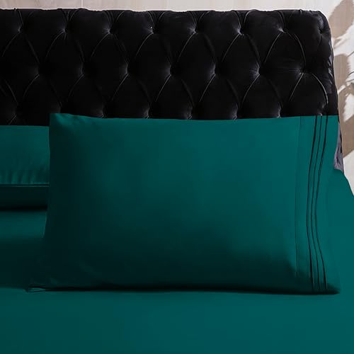 Image of Mocassi Queen Sheet Set - Luxury Hotel 1800 Premier Bedding Sheets & Pillowcases - Ultra Soft Breathable & Cooling Bed Sheets - Deep Pocket - Wrinkle Resistant - 6 Piece Set - Queen, Marine Blue