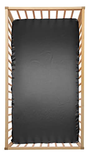 Image of SiinvdaBZX 2 Pcs Satin Crib Sheets for Baby Boys, Black | 52 x 28 Inch Silk-Like Soft Fitted Crib Sheet Baby Mattress Sheet for Standard Crib, Toddler Mattress, with 8 Inch Pocket