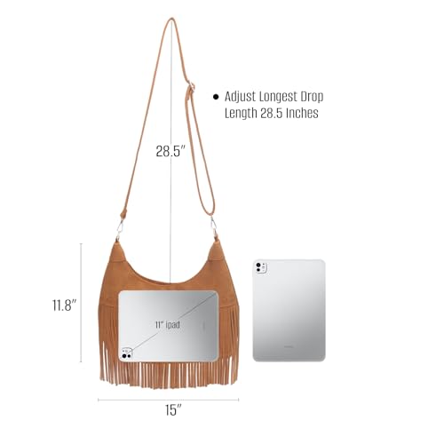 Image of Fringe Hobo Crossbody Bags for Women Cowgirl Western Crescent Purse Vegan Suede Hippie Shoulder Bag Bohemian Handbag