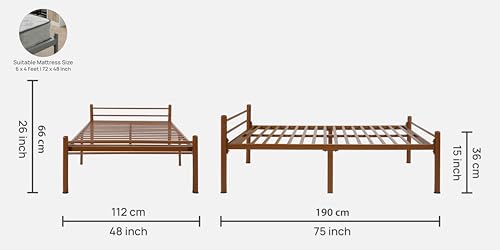 Image of Nivo Metal Single Size Bed Without Storage | Wrought Iron Single Bed with Headboard & Footboard| Sturdy Powder Coated Platform Cot for Bedroom, Living Room, (Nivo Brown)