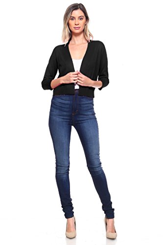 Image of Cielo Women's Soft Solid Open Front 3 /4 Sleeve Sweater Cardigan