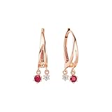 Tolldek Pendientes de aro de oro rosa de 9 K/14 K/18 K, blanco 0,12 ct rubí circular, pendientes de mujer vintage de corte redondo, 18/14/9 quilates, pendientes de oro para mujer con moissanita, joyas