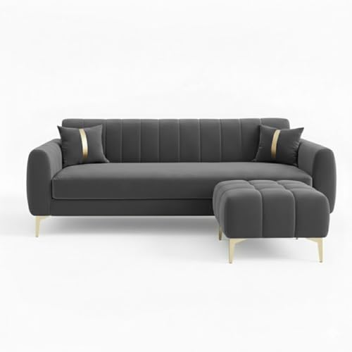 Image of Hermione 4 Seater L Shape Sofa Set with Movable Ottoman | Flexible Left or Right Layout | Luxe Velvet Suede Fabric | Comfortable Seating | Modern Sofa for Living Room - Dark Gray