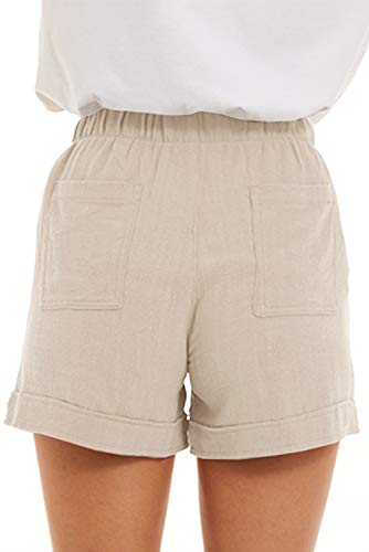 Smeng Women Shorts Summer Clothes Linen Blend Beach Cute Shorts For Women Cotton Beige Paperbag Petite 5 Inch Inseam Shorts Women Soffee Beige X-Large #TOP3