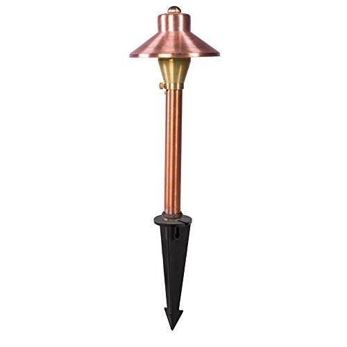 VOLT Flat Hat 12V Copper Mini Path Light (5" Shade, 13" Tall) with LED Bulb
