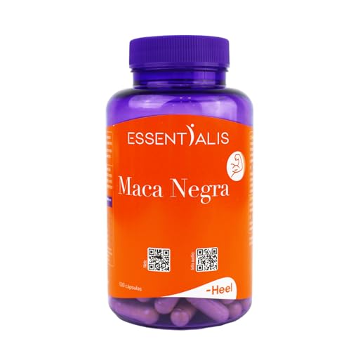Essentialis Maca Negra 4000 mg · Maca Andina en Extracto 20:1 · Tribulus, Ginseng, Arginina, Zinc, Vitaminas B6 y B12 · Energía y Vitalidad · 120 Cápsulas Veganas · 4 Meses