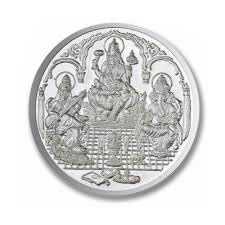 Ganesh Laxmi Saraswati Coin In Pure Silver 99.9 Religious Coin 500 Grams