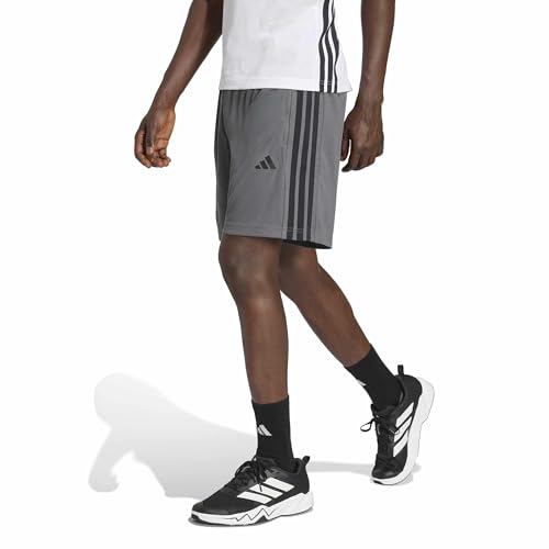 adidas Men's Essentials 3-Stripes Workout Base Pique 9-Inch Shorts, Grey/Black, Large