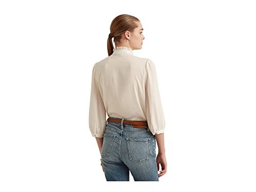 Lauren Ralph Lauren Georgette Elbow-Sleeve Blouse Mascarpone Cream Sm #TOP1