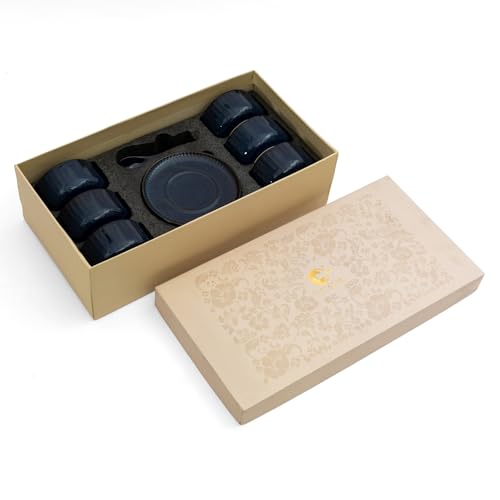 Image of Clay Craft Fine Ceramic 18-Piece Soup Bowl Set | 6 Soup Bowls, 6 Spoons & 6 Under Plates | Striped Glossy Design | 350 Ml | Microwave & Dishwasher Safe | for Serving Soup & Snacks | Midnight Blue