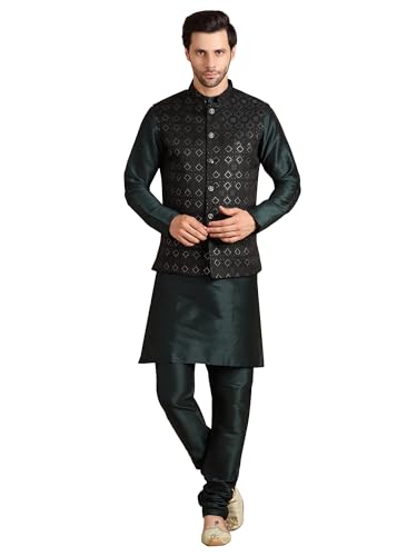 Image of men's Silk Blend Kurta Pejama & Waistcot Set