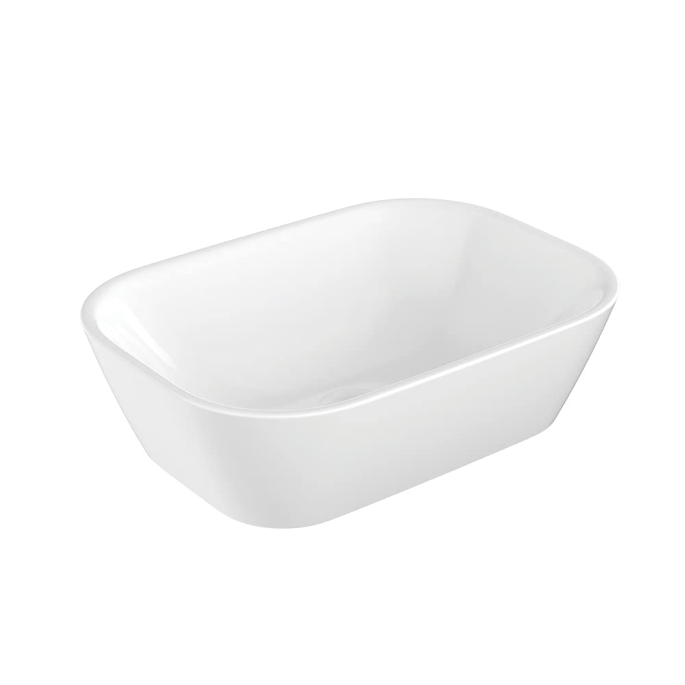 Span Square Countertop Wash Basin for Bathroom | Superior Glaze, No Splash Design, Over Counter Basin | Thermal Shock Resistant, No Overflow | White (344 x 485 x 141 mm)
