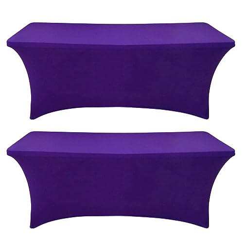 Image of SEPARO 2 Pack 6 Ft Dark Purpe Spandex Table Cover Fitted Rectangular Tablecloth Stretchable Fabric Table Cloth 6 ft Wrinkle-Free for Party Tradeshows Banquet Weddings Cocktail