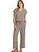 Saloogoe Two Piece Set for Women Spring Outfits 2026 Vacation Trendy Lounge Sets Cap Sleeve Matching Sets Women Clothing Wide Leg Crop Pants Set Travel Airport Sweat Set Brown XL