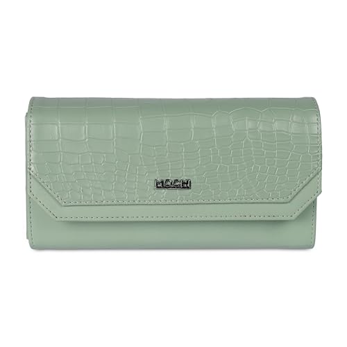 Image of Mochi Women Green Faux Leather Casual Clutch with Premium Metal Logo (95-134)