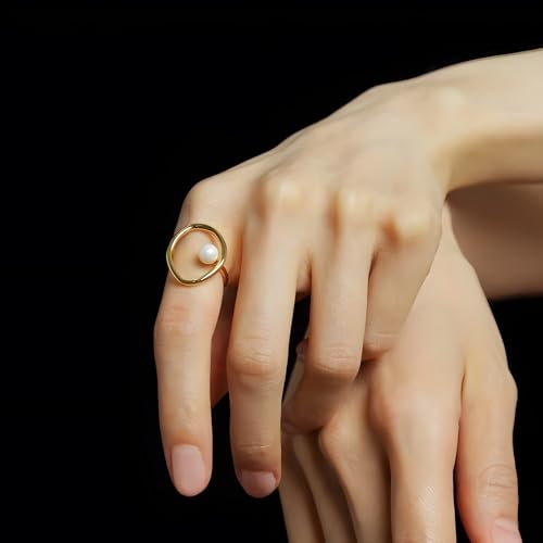 14K Gold Plated Oval Ring for Women Opening Irregular Circel Ring Wedding Jewelry2