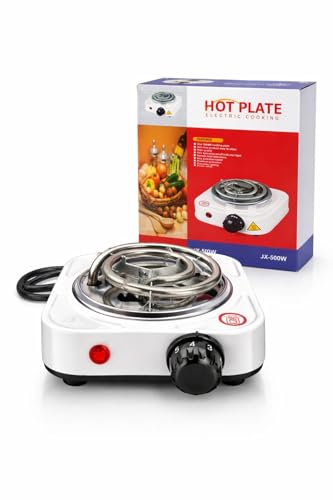 Image of Single Burner Electric Coil Hot Plate, White, Portable Countertop Stove with Adjustable Temperature Knob