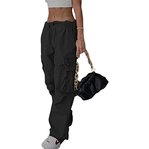 Women's Cargo Jeans High Waist Baggy Jeans Flap Pocket Loose Fit Straight Wide Leg Y2K Streetwear
