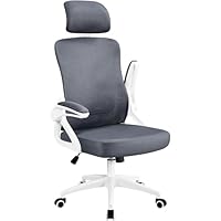 Yaheetech Computer Desk Chair Home Office Chair Ergonomic Swivel Chair with Arms and Height Adjustable Back Support for Home Study or Manager Work White/Grey