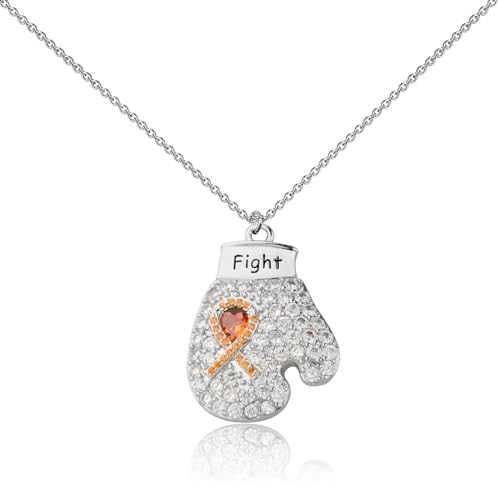 Orange Awareness Ribbon Charm Boxing Glove Necklace Gift Kidney Cancer Leukemia Multiple Sclerosis Awareness Jewelry (Orange Glove-N)