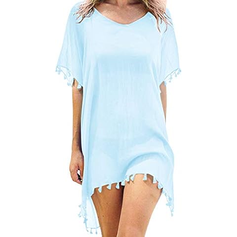 sexycherry Women's Sexy Swimsuit Cover Ups Bodycon Swimwear Bikini Mesh Dress See Through Beach Dresses, Light Blue, Small Cover