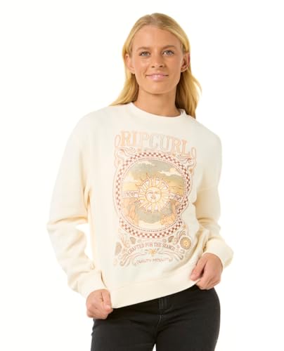 Rip Curl Moletom feminino de manga comprida, caimento solto, gola redonda, casual, gola redonda, Osso Rip Curl, PP