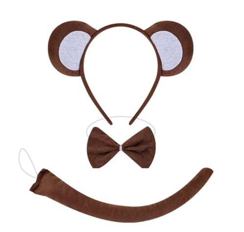 Kirei Sui Brown Monkey Headband Bowtie Tail 3-piece Costume Halloween Dress Up Accessories for Kids and Adults