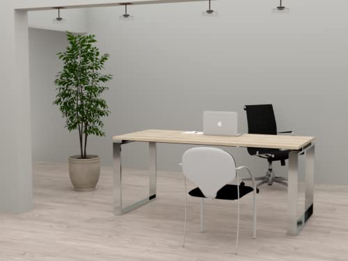 Mesa De Oficina Con Estructura De Marco Cerrado Efecto Cromo, Para Teletrabajo, Despachos, Sala De Estudios Y Ordenadores. Con Gran Amplitud Para Dar Más Comodidad. Acacia, 140x80 Mesa De Oficina Con Estructura De Marco Cerrado Efecto Cromo, Para Teletrabajo, Despachos, Sala De Estudios Y Ordenadores. Con Gran Amplitud Para Dar Más Comodidad. Acacia, 140x80
