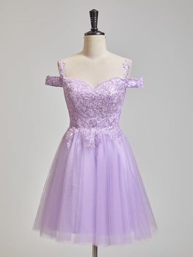 Sparkly Tulle Homecoming Dresses 2025 Lace Short Cold Shoulder Prom Cocktail Party Gowns for Teens2