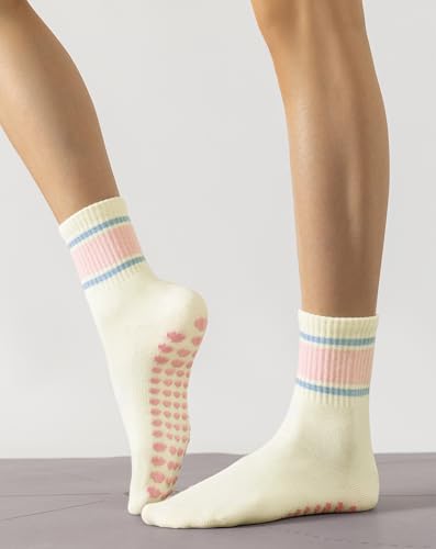Image of Yawlsow Pilates Grip Socks for Women Yoga Grippy Socks Cute Barre Non Skid Athletic Crew Sticky Sock Workout Hospital