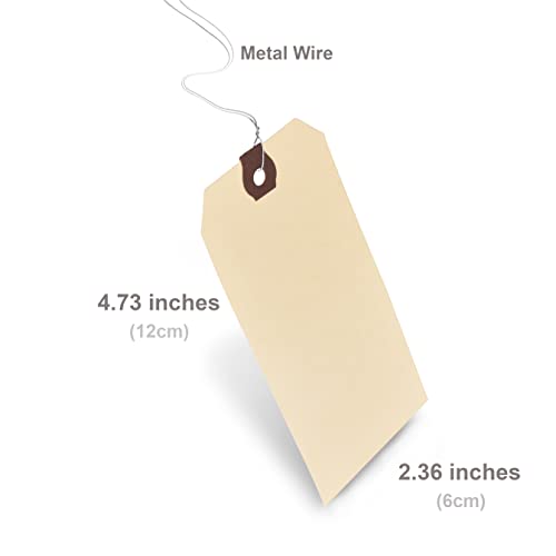 Gillraj Shipping Tags With Wires Attached 4 3/4 X 2 3/8 Inches - Pack Of 100 - Manila Paper Hang Tags Labels With Reinforced Eyelet Hole #TOP1