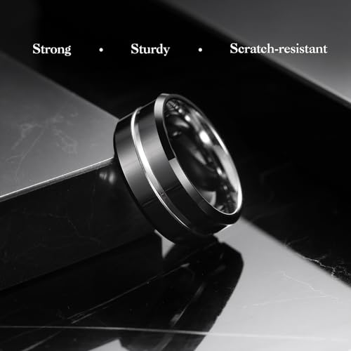 Image of King Will Tungsten Carbide Wedding Band for Men Women-6 /8 /10mm Width Multicolor Available with Grooved Center Wedding Ring Suitable for Work, Gym Comfort Fit Size 4-16